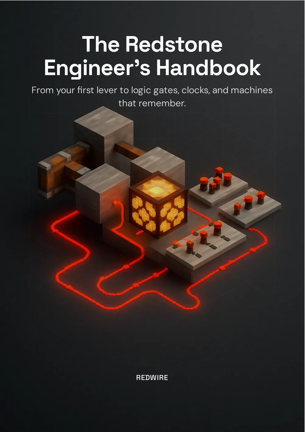 Cover of The Redstone Engineer's Handbook, a Minecraft redstone guide published by Redwire